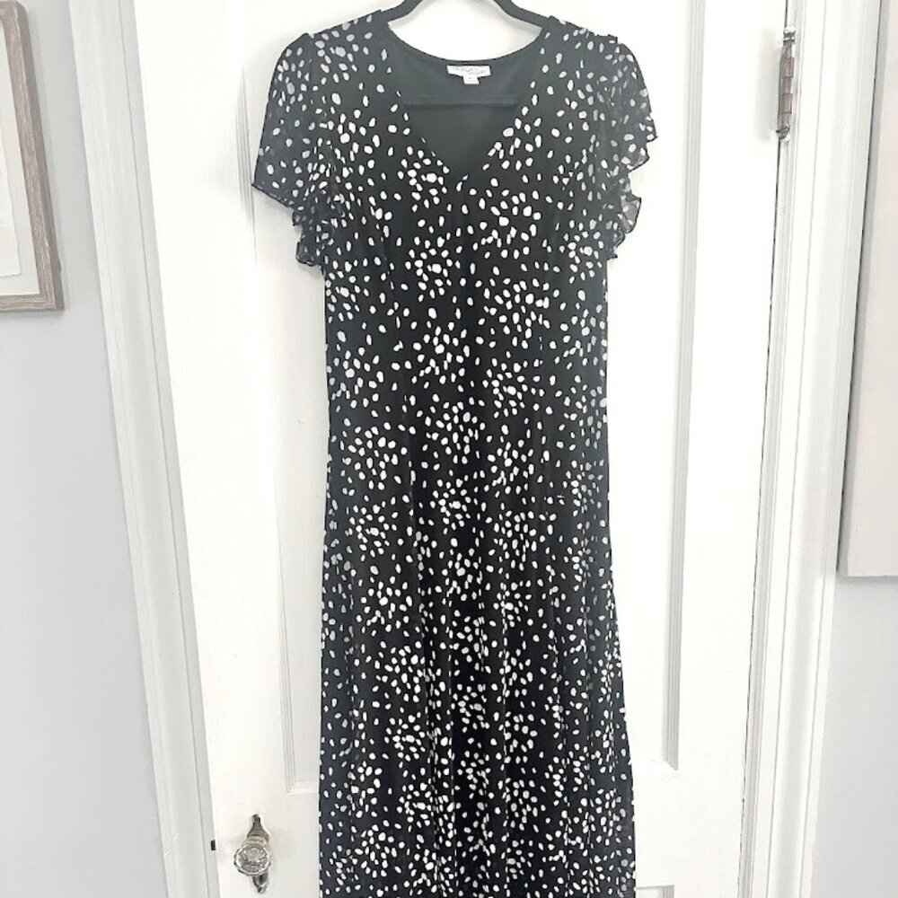 Women's Morgan Taylor Black and White Polka Dot Midi/Maxi Dress sz Medium